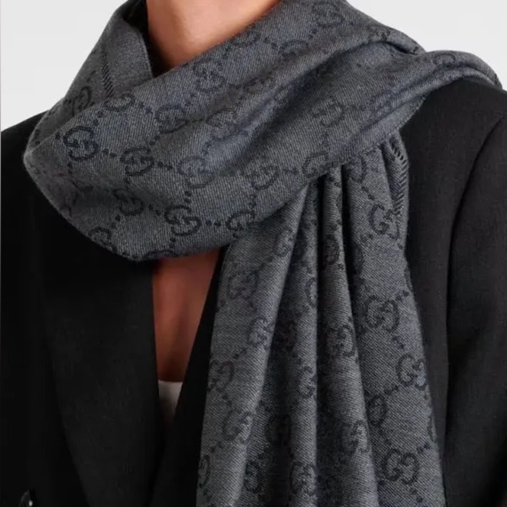 Gucci Black GG Wool Monogram Scarf